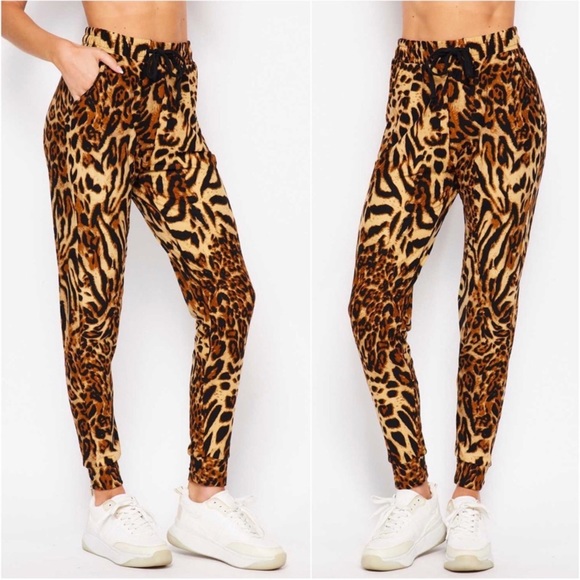 1 LEFT! Ultra Buttery Soft Wild Leopard Stretchy Leggings Everyday Casual Jogger - Picture 3 of 4